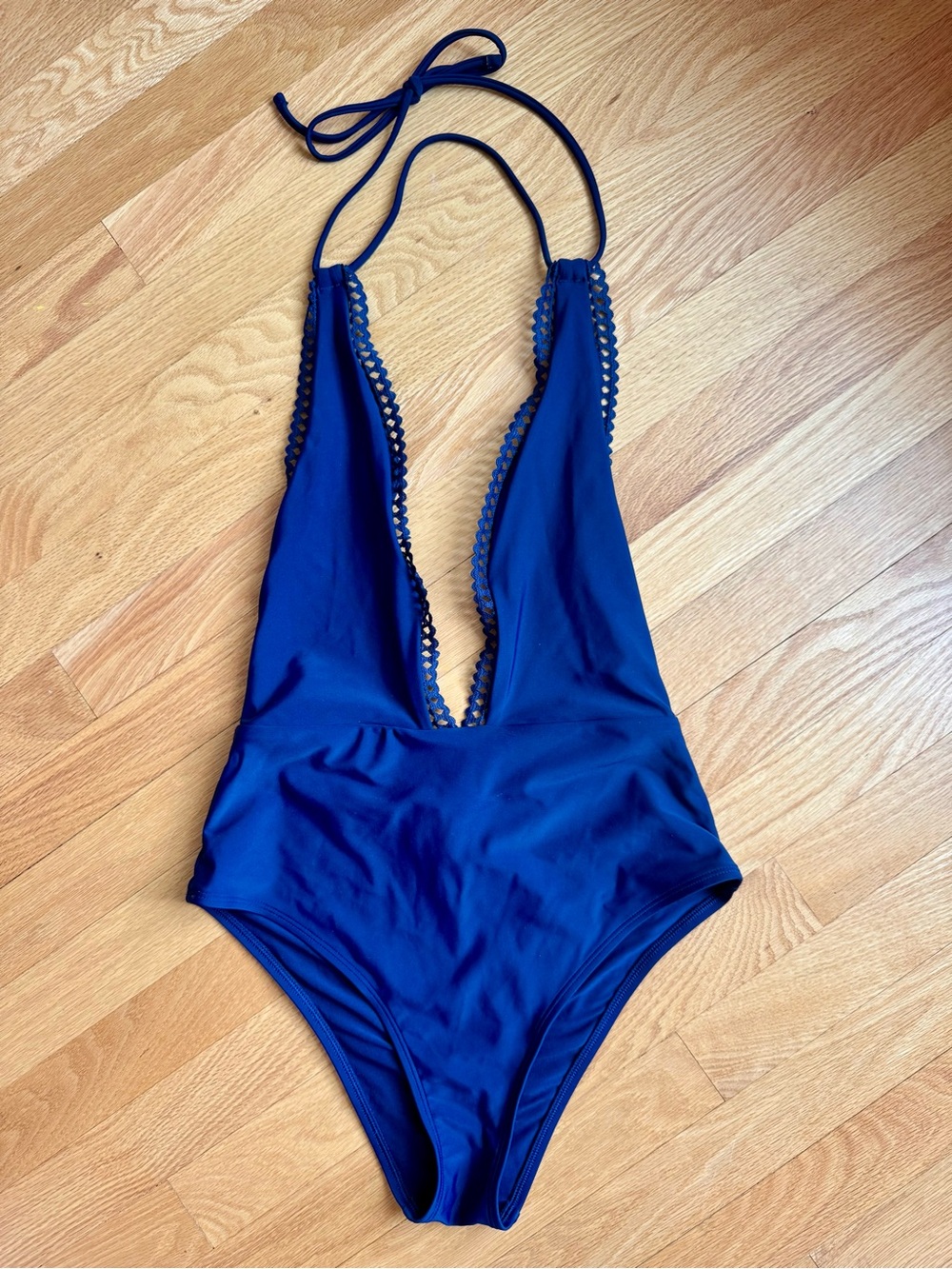 American Eagle Deep V One-Piece Swimsuit - Navy Blue